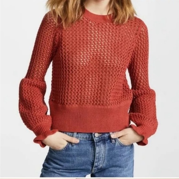 REBECCA MINKOFF Bianca Netted Terracotta long puff sleeve Sweater Small - Picture 3 of 13
